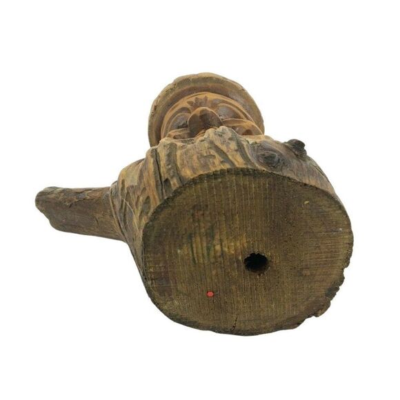 Carved Wood Taper Candle Holder Smiling Bearded Man Face Natural Rustic Handmade - Picture 6 of 7